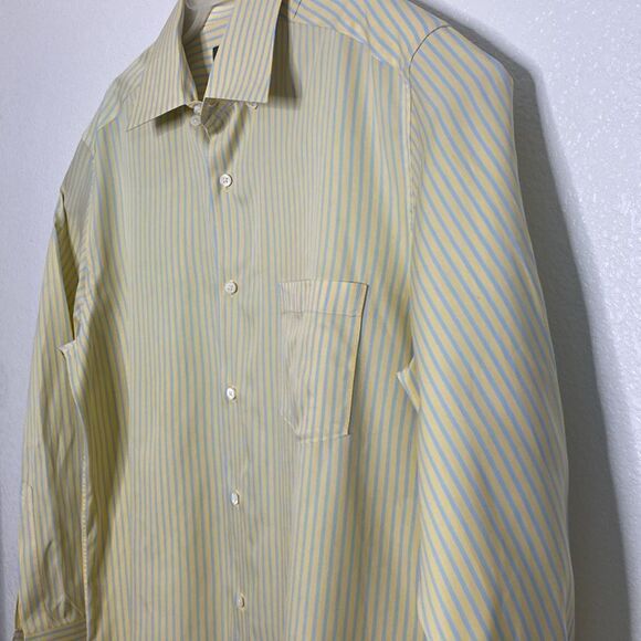 ERMENEGILDO ZEGNA Men’s Striped Light Yellow/ Light Blue Button Down Shirt XL - Picture 2 of 7